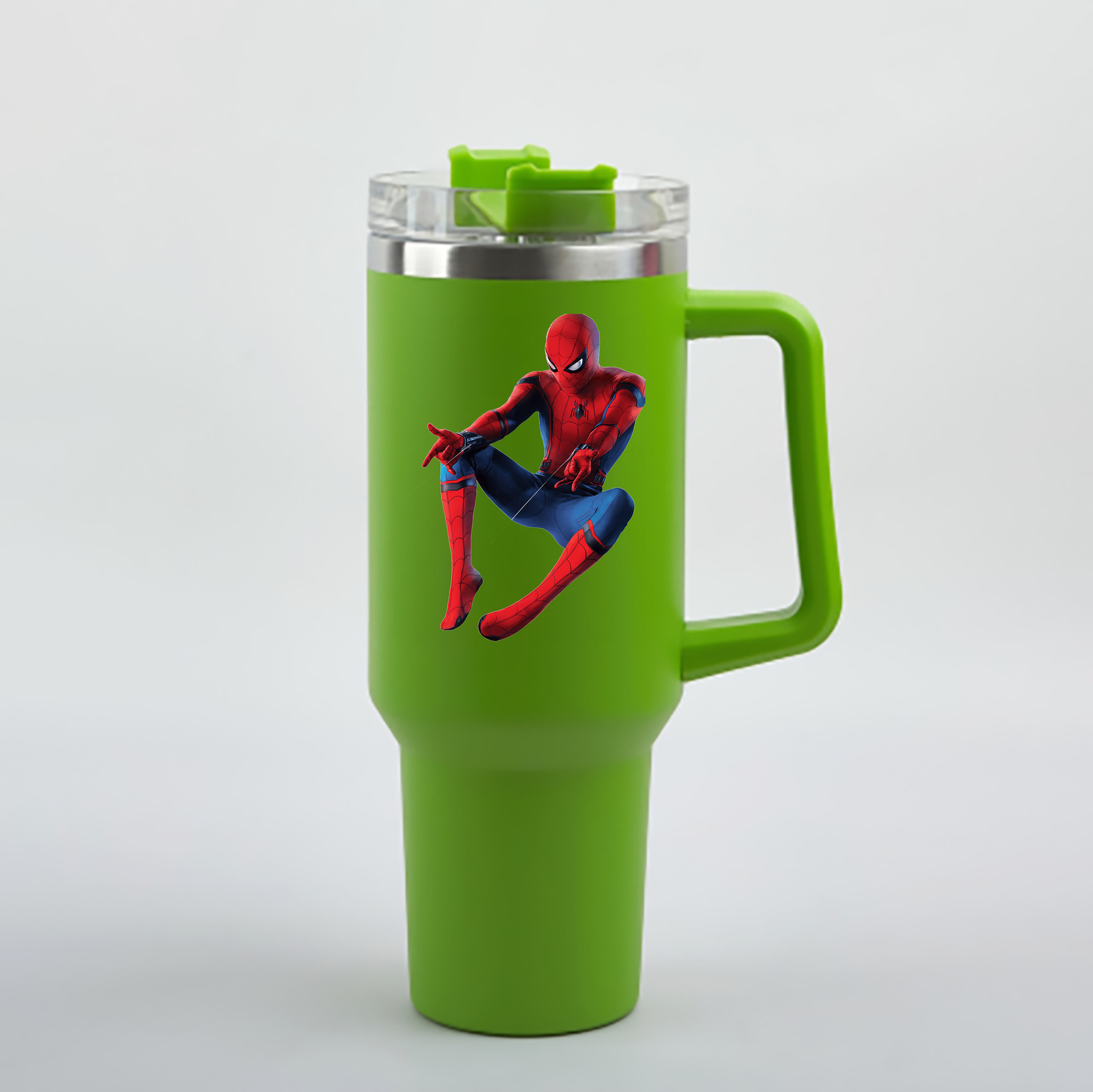 （画像用） Spider Man スパイダーマン 1200mL車用タンブラー - クリスタルステッカー（プラスチックストロー付き）
